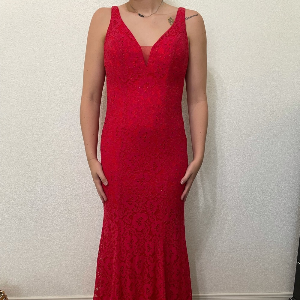 Red prom dress with beading